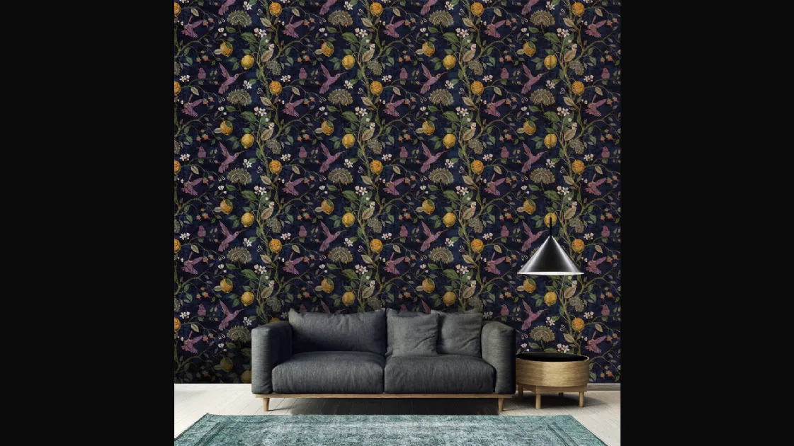 Lemons and birds wallpaper by Adriani and Rossi.