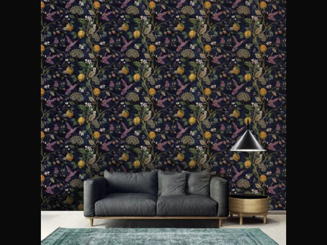 Lemons and birds wallpaper by Adriani and Rossi.