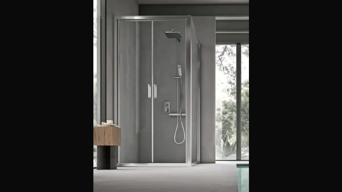 Glass shower box with aluminum profiles with doors that can be opened both inwards and outwards for the A6 Saloon by Arcom.