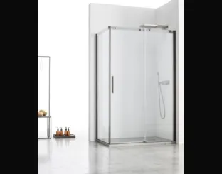 S8 Sliding tempered glass shower box with metal profiles by Arcom.