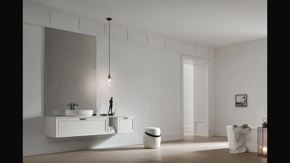 Suspended bathroom cabinet Opera 03 in White Ash by Arcom.