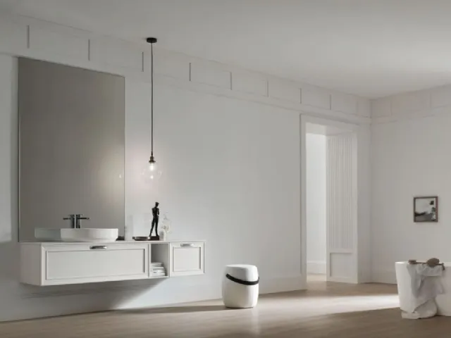 Suspended bathroom cabinet Opera 03 in White Ash by Arcom.