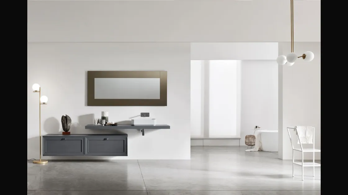 Suspended Bathroom Vanity Unit Opera 06 in Shadow Grey Ash by Arcom.