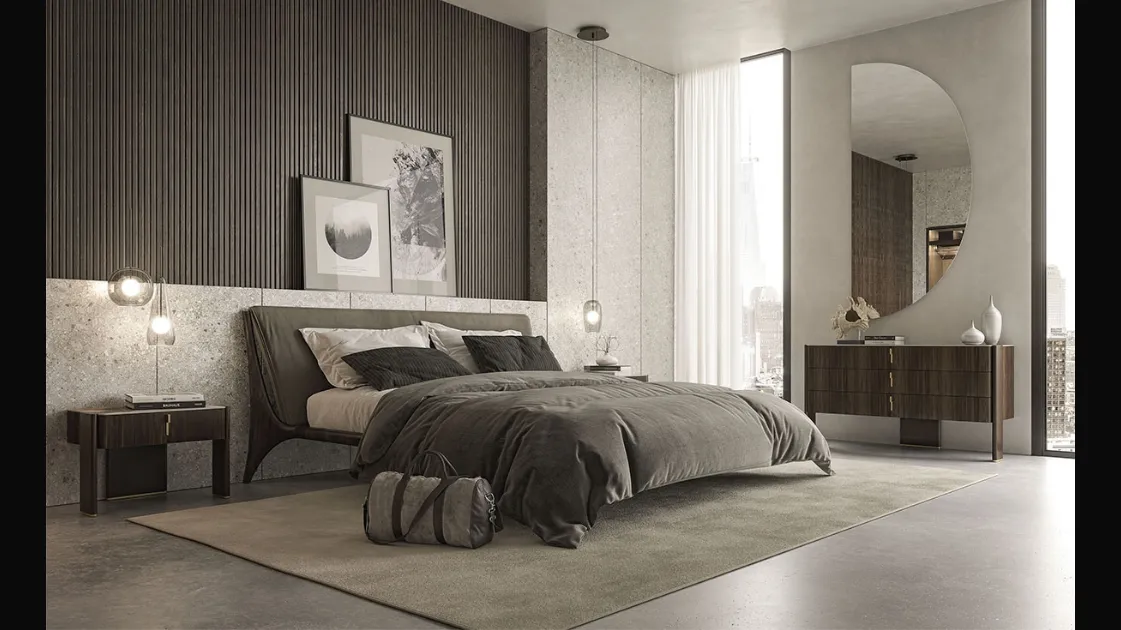 Wooden Nelson bed with padded headboard by Cattelan Italia.