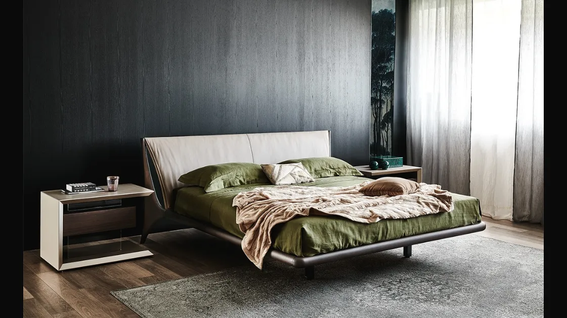 Wooden Nelson bed with padded headboard by Cattelan Italia.