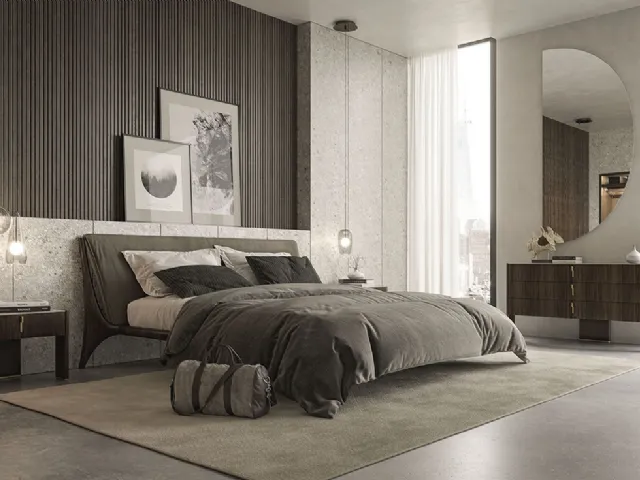 Wooden Nelson bed with padded headboard by Cattelan Italia.