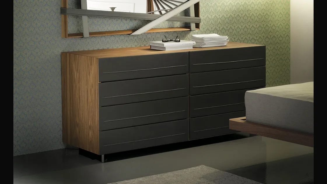 Cattelan Italia's Dyno wooden dresser covered in leather.