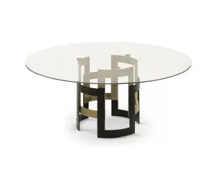 Round Imperial table with crystal top and steel base by Bontempi.