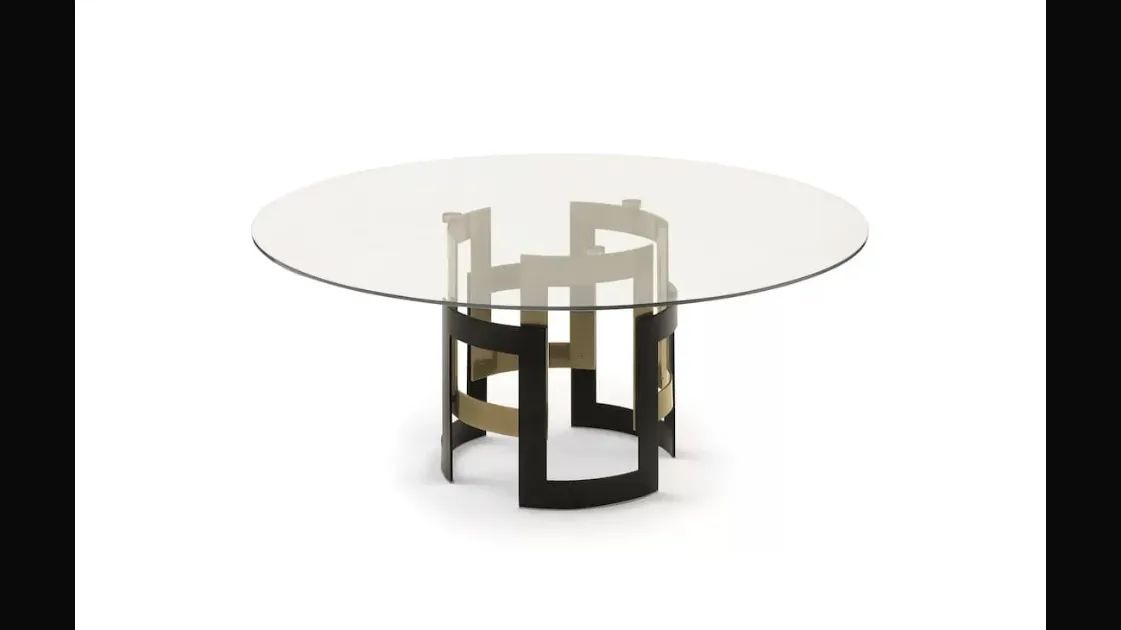 Round Imperial table with crystal top and steel base by Bontempi.