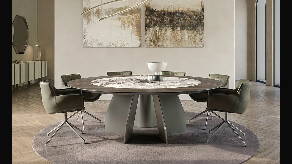 Table with wooden and ceramic top Senator Ker-Wood Round by Cattelan Italia.