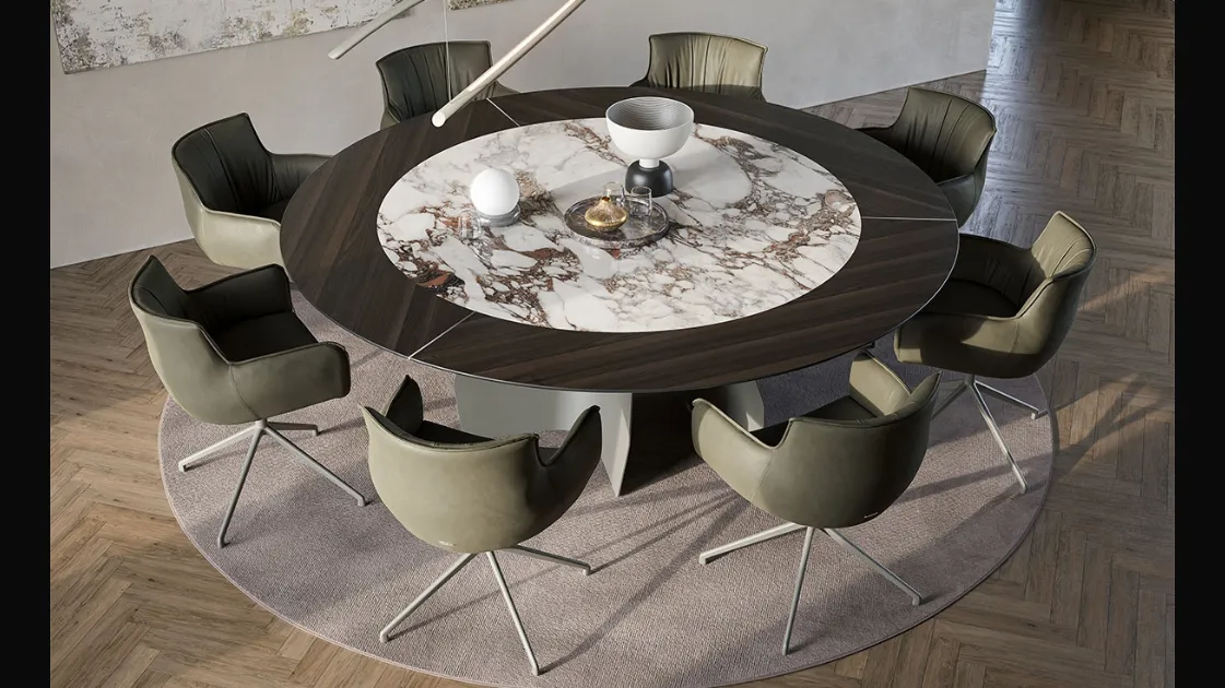 Table with wooden and ceramic top, Senator Ker-Wood Round by Cattelan Italia.