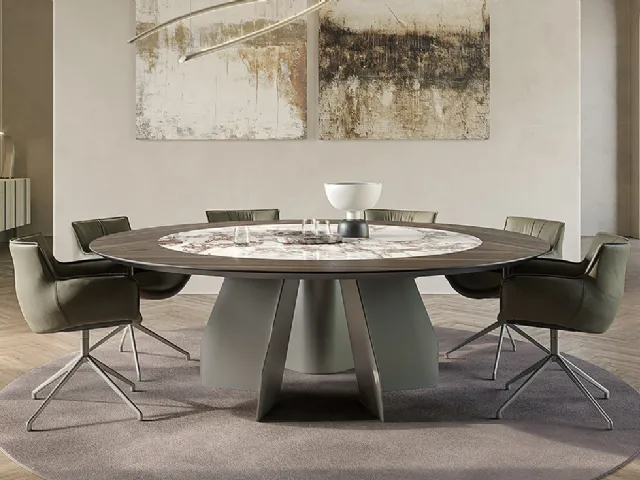 Table with wooden and ceramic top Senator Ker-Wood Round by Cattelan Italia.