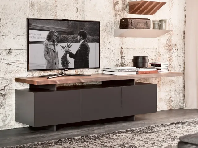 Mobile TV stand Seneca in lacquered with top in wood by Cattelan Italia