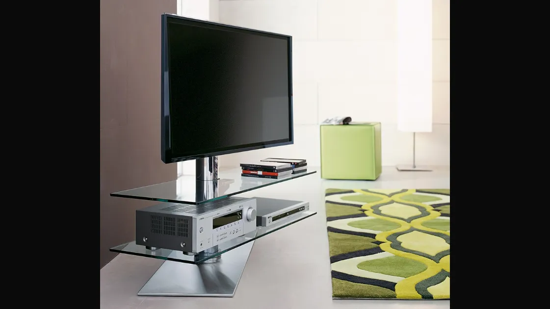 Mobile TV stand Vision in glass and steel by Cattelan Italia.