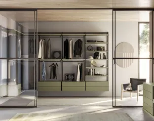 Naked walk-in wardrobe in matte olive lacquer by Orme.