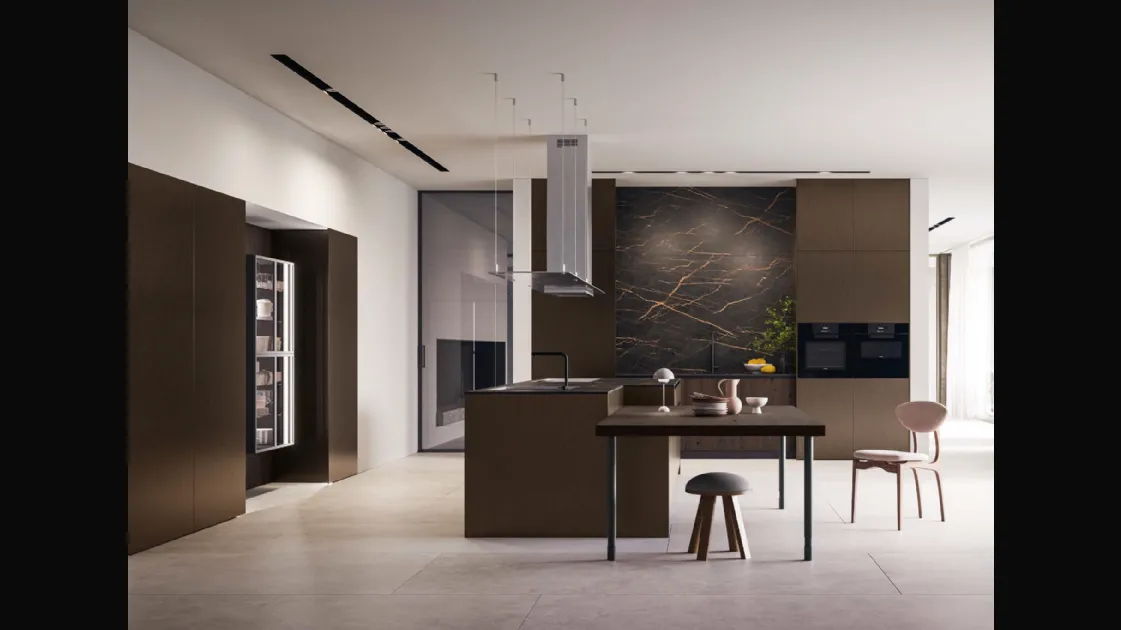 Design Kitchen D12 and D23 in bronzed glass and Oak by Doimo Cucine.