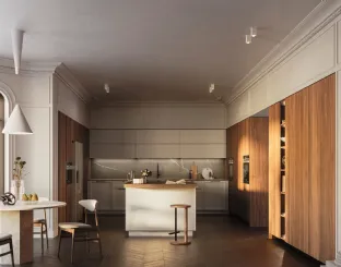 Modern kitchen D23 in Gray and Walnut by Doimo Cucine.