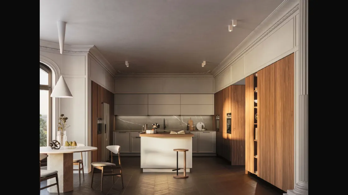 Modern kitchen D23 in Gray and Walnut by Doimo Cucine.