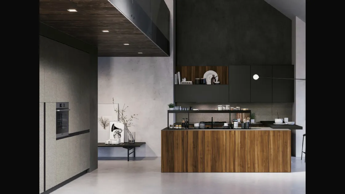 Modern Kitchen D23 Walnut and Basalt by Doimo Cucine