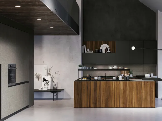 Modern Kitchen D23 Walnut and Basalt by Doimo Cucine