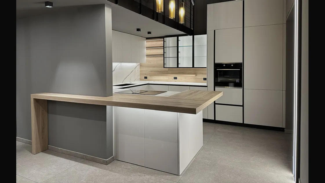 Modern Kitchen D23 in White lacquered glass by Doimo Cucine