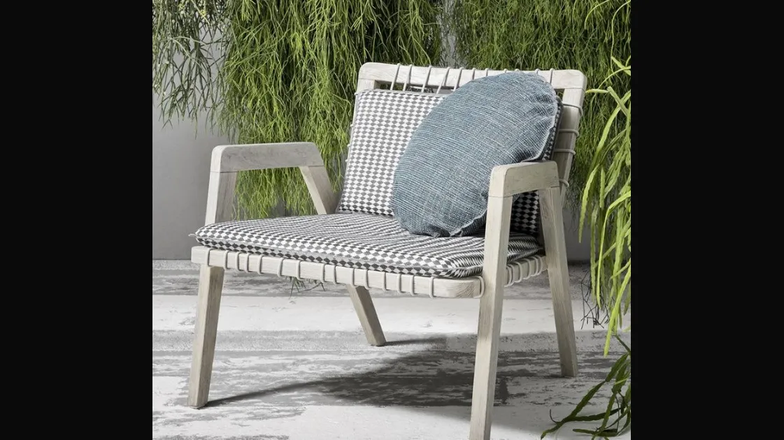 Washed teak InOut 861 armchair woven in grey HDPE. Removable cushion.